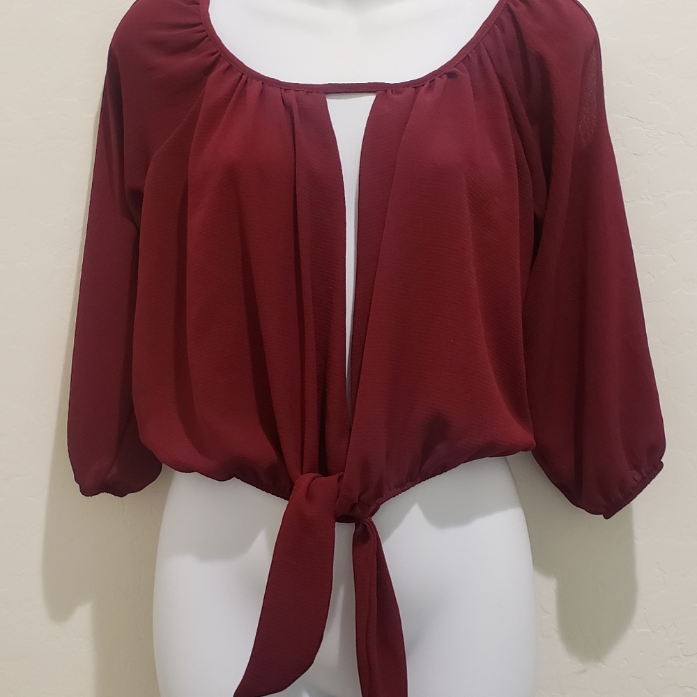 Burgundy Long Sleeve Open Shoulder Top